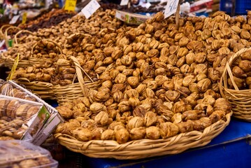 Dried berries on the counter. Raisins, dried apricots, prunes. Vegan food. healthy food. High quality photo