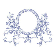 Elegant frame for wedding invitation. Delicate handmade pattern made with a gel pen.