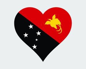 Papua New Guinea Heart Flag. Papua New Guinean Love Shape Country Nation National Flag. Independent State of Papua New Guinea Banner Icon Sign Symbol. EPS Vector Illustration.