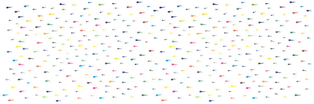 Multi Colored Spermatozoon on white background, top view