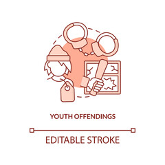 Youth offendings terracotta concept icon. Juvenile delinquency abstract idea thin line illustration. Behavioral problems. Isolated outline drawing. Editable stroke. Arial, Myriad Pro-Bold fonts used