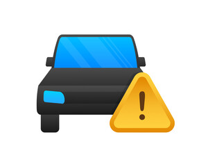 Car and warning sign, alert and caution. Vector stock illustration.