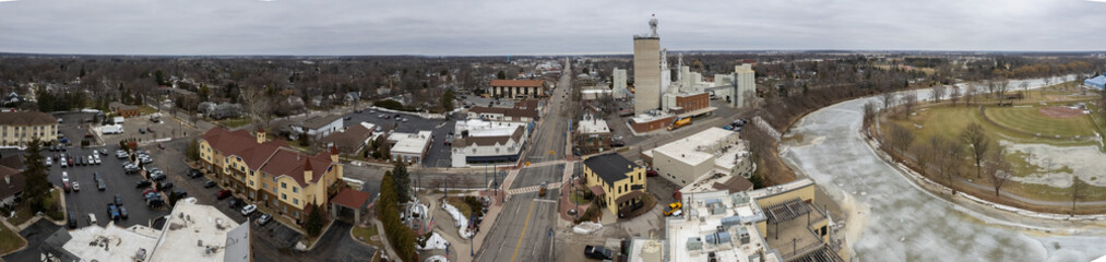 Aerial panorama from a drone of Frankenmuth, Michigan