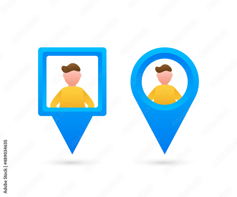 Poster map pointer with pople. pin point human. vector stock illustration.