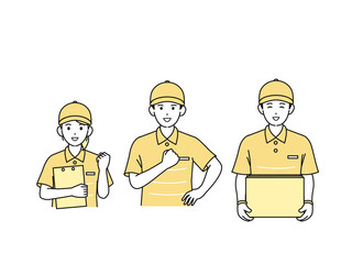 Naklejka premium 引越し 配送 配達 運送業 スタッフ 業者 仕事 男女 笑顔