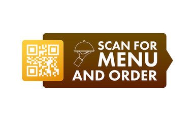 Scan for menu and order. Qr code scan icon. Customer service. Vector stock illustration.