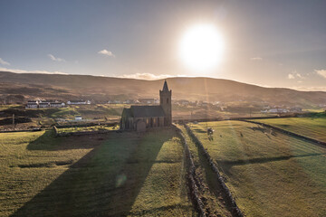 Aerial view of the Church of Ireland in Glencolumbkille - Republic of Ireland
