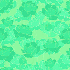 botanical floristic contour flowers peonies open buds .Trendy hand drawn vector isolated minimalistic  floral pattern. Seamless texture for web, textile and stationery. 