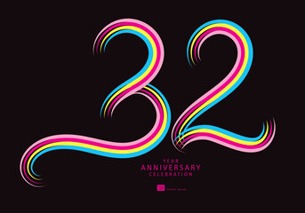 32 years anniversary celebration logotype colorful line vector, 32th birthday logo, 32 number, Banner template, vector design template elements for invitation card and poster, t shirt design vector