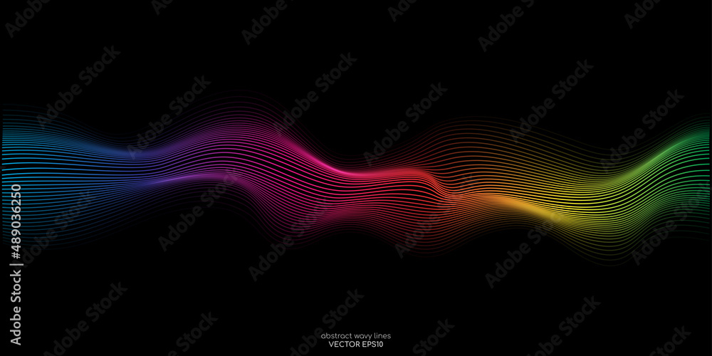 Aufkleber Vector wave lines flowing dynamic in colorful isolated on black background for concept of AI technology, digital, communication, science, music