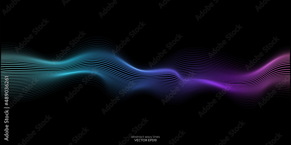 Aufkleber vector wave lines flowing dynamic in colorful blue purple isolated on black background for concept o