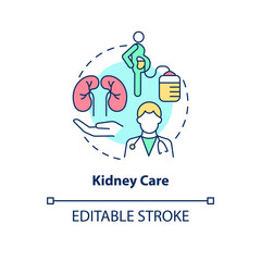 Kidney care concept icon. Disease relief. Service of medical center abstract idea thin line illustration. Isolated outline drawing. Editable stroke. Arial, Myriad Pro-Bold fonts used
