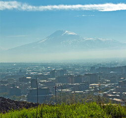 View of snow covered Mountain Ararat from Armenia.