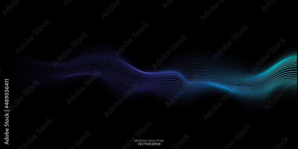 Aufkleber Vector wave lines flowing dynamic in colorful isolated on black background for concept of AI technology, digital, communication, science, music