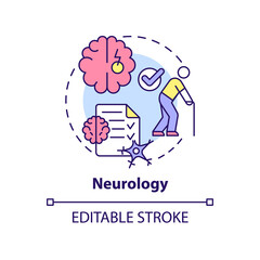 Neurology concept icon. Professional patient care. Service of medical center abstract idea thin line illustration. Isolated outline drawing. Editable stroke. Arial, Myriad Pro-Bold fonts used