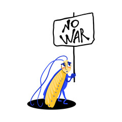 Poster no war. A moth in the colors of the Ukrainian flag holds a poster with the inscription No to war