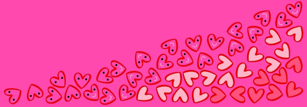 Illustration smiley pink hearts with many hearts on pink background