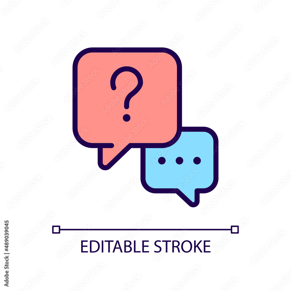 Poster interview question rgb color icon. communication process. journalist job and mass media. information