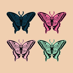 Obraz na płótnie Canvas hand drawn butterfly collection for tattoo sticker poster etc free vector