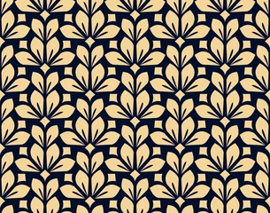 Printed kitchen splashbacks Blue gold Flower geometric pattern. Seamless vector background. Gold and dark blue ornament