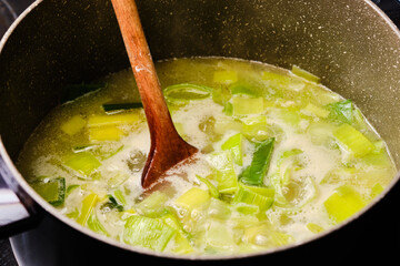 Preparing leek soup
