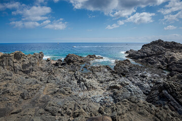 Rocky coast in Cape of Favaritx, municipality of Mahon, Menorca, Spai