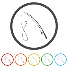 Fishing rod ring icon, color set