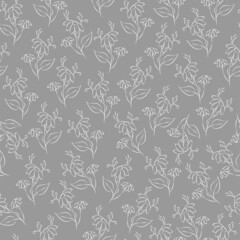 Vector gray and white illustration. Floral seamless pattern. Bouquet of wild flowers. Hand drawn flower field. simple flowers. Flowering heads of field chamomile. Outline drawing.