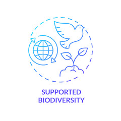 Supported biodiversity blue gradient concept icon. Circular economy abstract idea thin line illustration. Maintaining plants and animals diversity. Isolated outline drawing. Myriad Pro-Bold font used