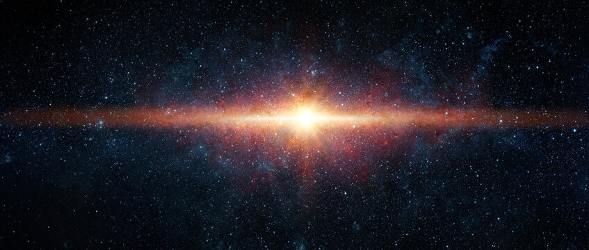 Fototapeta A supernova explosion in space. concept on the topic of science, education, space exploration. The death of a star in the universe.. Elements of this image furnished by NASA