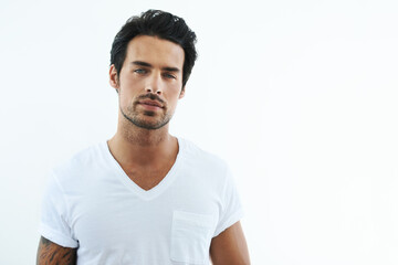 I make this shirt look good. Shot of handsome man wearing a white t-shirt.
