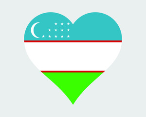 Uzbekistan Heart Flag. Uzbekistani Uzbek Love Shape Country Nation National Flag. Republic of Uzbekistan Banner Icon Sign Symbol. EPS Vector Illustration.