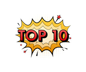 Comic speech bubbles with text top 10. Neon itch icon. Symbol, sticker tag, special offer label, advertising badge. Vector stock illustration