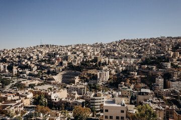 Fototapeta na wymiar Aerial view of the city of Amman. View of modern Amman. Roman theater in Amman. Jordan