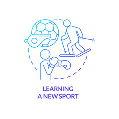 Learning new sport blue gradient concept icon. Martial arts training. Lifelong learning examples abstract idea thin line illustration. Isolated outline drawing. Myriad Pro-Bold fonts used