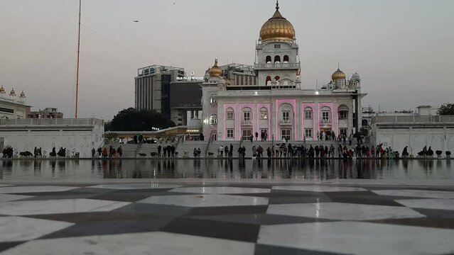 Gurdwara Bangla Sahib is the most prominent Sikh Gurudwara, Bangla Sahib Gurudwara inside view during evening time in New Delhi, India, Sikh Community one of the famous gurudwara Bangla Sahib view
