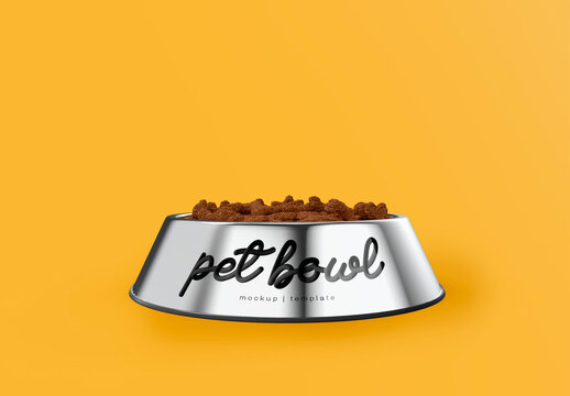 Stainless Steel Pet Bowl with Feed Mockup
