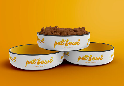 Three Pet Bowls with Feed Mockup