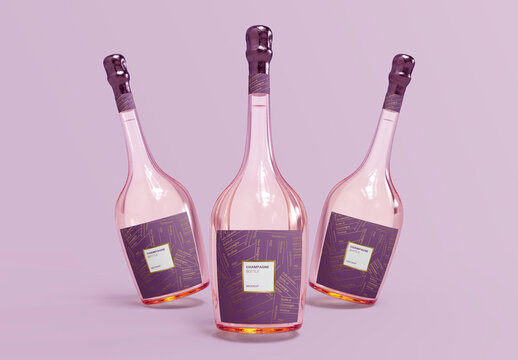 Three Champagne Bottles Floating