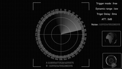 Radar HUD Screen Animation 4K. Motion graphic of colorful sonar radar screen searching an object with line digital technology background, Futuristic animation concept seamless loop video	
