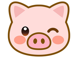 ウインクするブタの顔アイコン＿ベクター