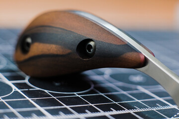  Handmade Edge Cutter Skiving knife wooden tool. Macro. Close up. Ebony Wood.