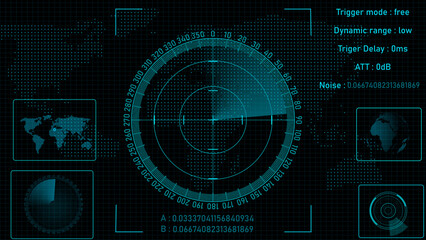 Radar HUD Screen Animation 4K. Motion graphic of colorful sonar radar screen searching an object with line digital technology background, Futuristic animation concept seamless loop video   © Adept_Hand