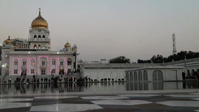 Gurdwara Bangla Sahib is the most prominent Sikh Gurudwara, Bangla Sahib Gurudwara inside view during evening time in New Delhi, India, Sikh Community one of the famous gurudwara Bangla Sahib view