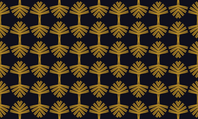Black and gold tribal seamless pattern. Traditional design for background, wallpaper, clothing, wrapping, carpet, tile, fabric, decoration, vector illustration, embroidery style. 