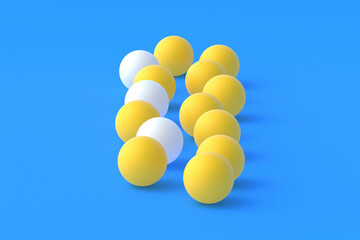 Sports Equipment. Leisure games. International competitions. Table tennis. Scattered ping pong balls on blue background. 3d render