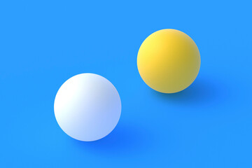 Ping pong balls on blue background. Leisure games. International competitions. Sports Equipment. Table tennis. 3d render