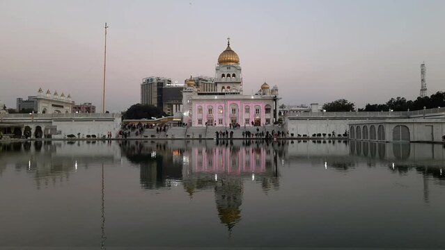 Gurdwara Bangla Sahib is the most prominent Sikh Gurudwara, Bangla Sahib Gurudwara inside view during evening time in New Delhi, India, Sikh Community one of the famous gurudwara Bangla Sahib view