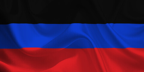 Waving flag of the Donetsk People Republic. Pole Flag in the Wind. National mark. Waving Donetsk Flag. Donetsk Flag Flowing.