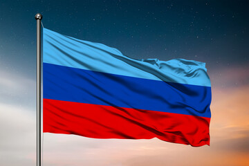 Waving flag of the Luhansk People Republic. Pole Flag in the Wind. National mark. Waving Luhansk Flag. Luhansk Flag Flowing.